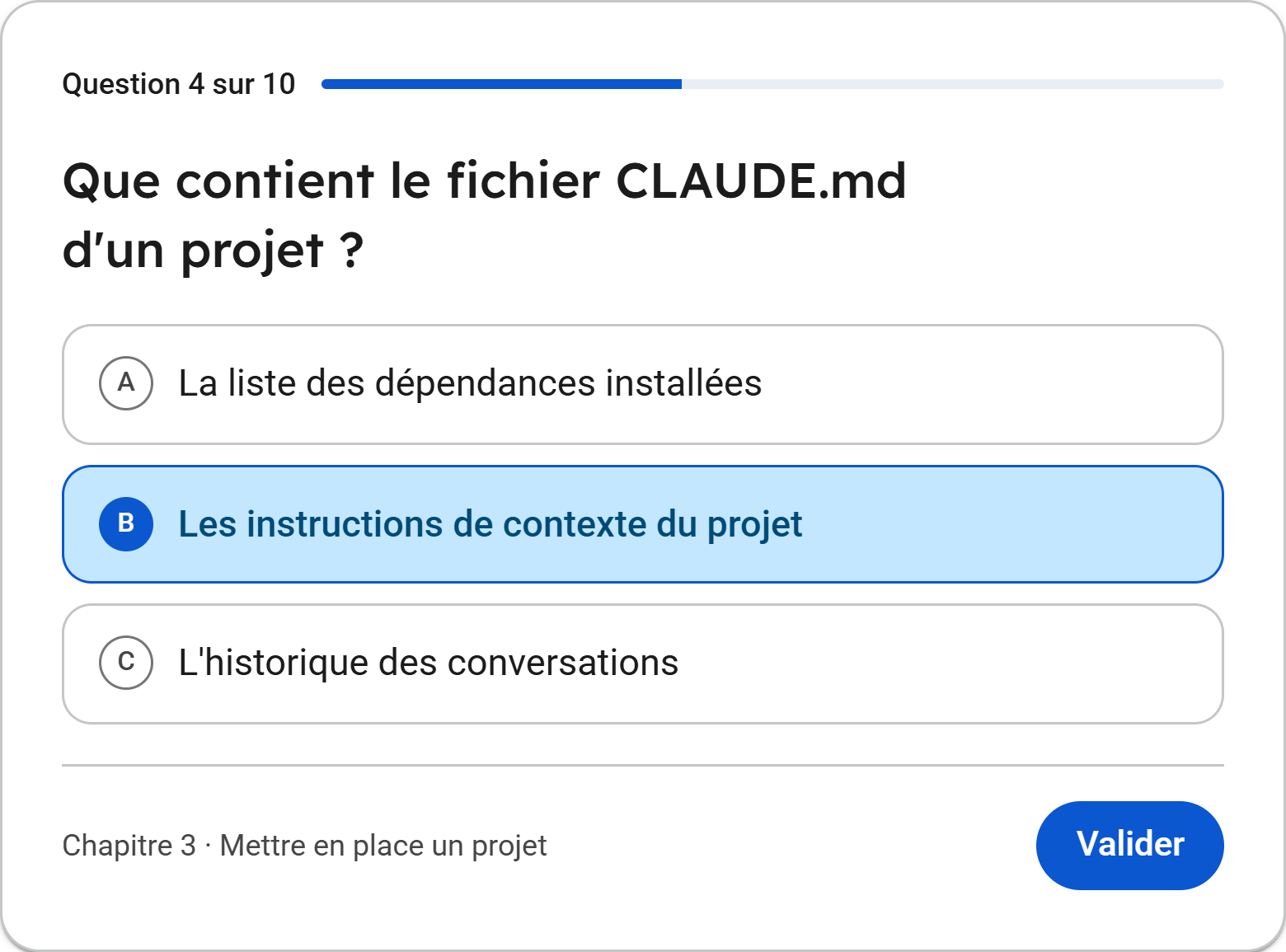 Une question de révision : la quatrième sur dix, avec ses trois propositions